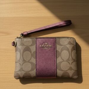 Coach Corner Zip Wristlet Metallic Wine (NWT)